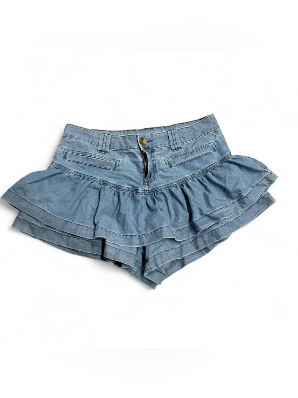 American Eagle Outfitters Light Blue Ruffle Tiered Denim Skort Shorts
